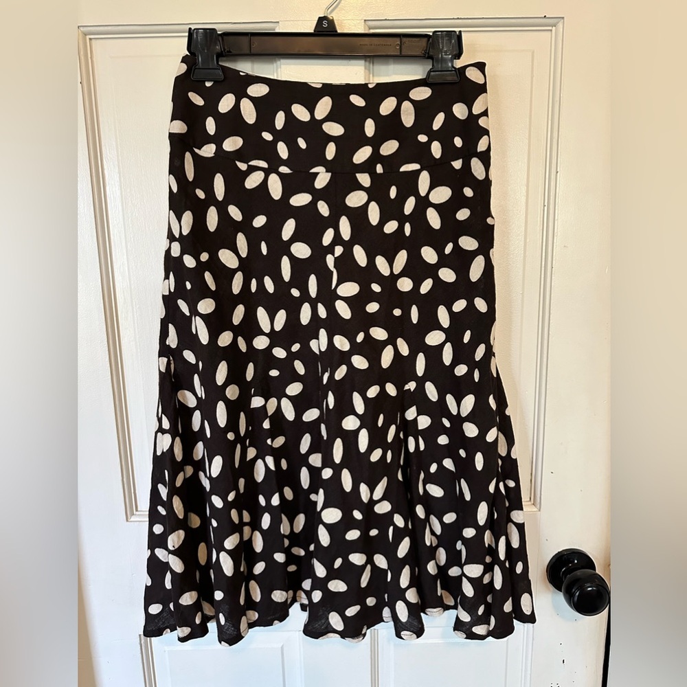 Hobbs 100% linen Dark Brown With Cream Color dot Pattern skirt size-8 UK